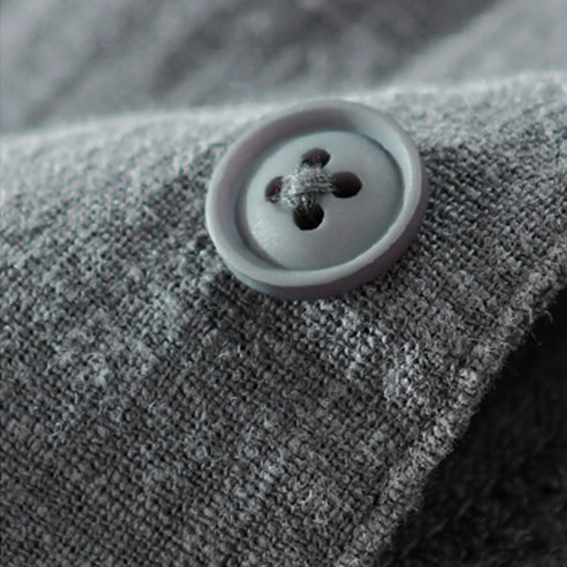 Koszula męska z długim rękawem z bawełny i lnu Buddha Stones Commute Fall w jednolitym kolorze z klapami i kieszenią - image 11