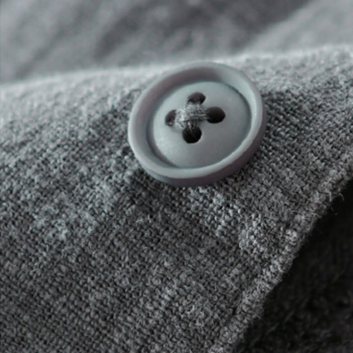 Koszula męska z długim rękawem z bawełny i lnu Buddha Stones Commute Fall w jednolitym kolorze z klapami i kieszenią - image 11