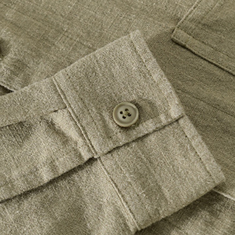 Koszula męska z długim rękawem z bawełny i lnu Buddha Stones Commute Fall w jednolitym kolorze z klapami i kieszenią - image 29