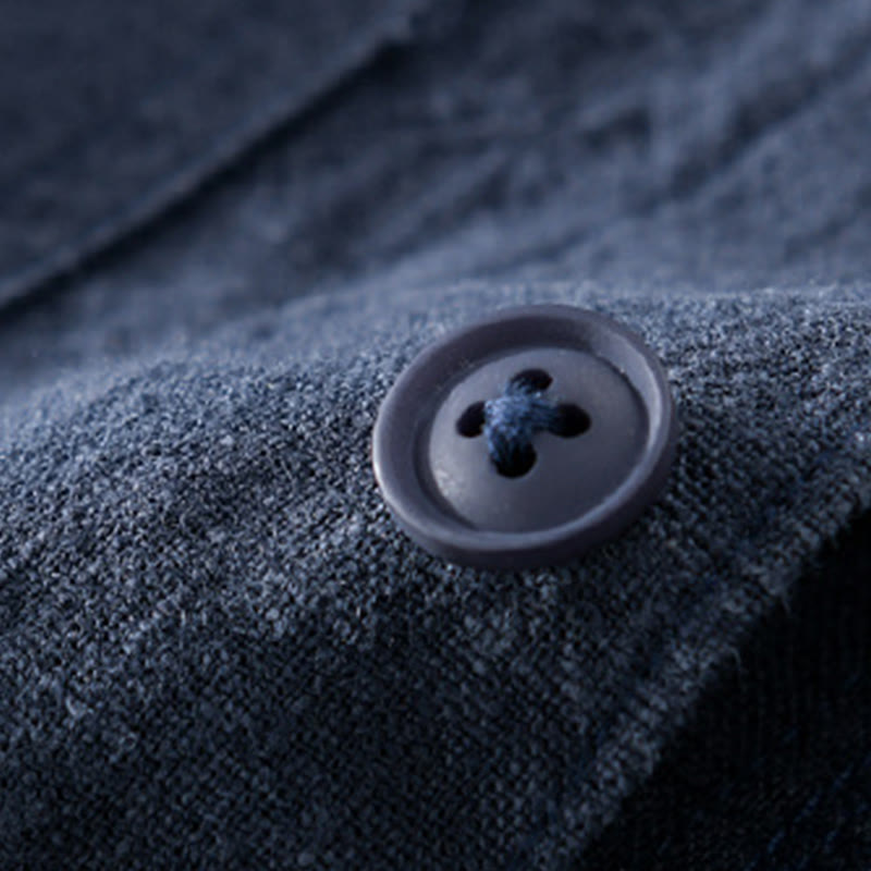 Koszula męska z długim rękawem z bawełny i lnu Buddha Stones Commute Fall w jednolitym kolorze z klapami i kieszenią - image 17