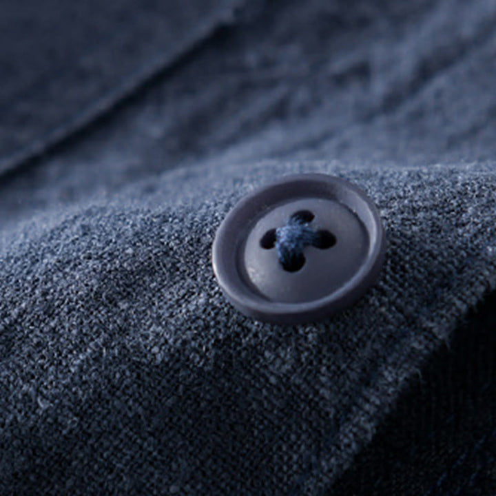 Koszula męska z długim rękawem z bawełny i lnu Buddha Stones Commute Fall w jednolitym kolorze z klapami i kieszenią - image 17