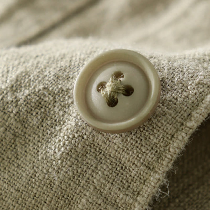 Koszula męska z długim rękawem z bawełny i lnu Buddha Stones Commute Fall w jednolitym kolorze z klapami i kieszenią - image 28