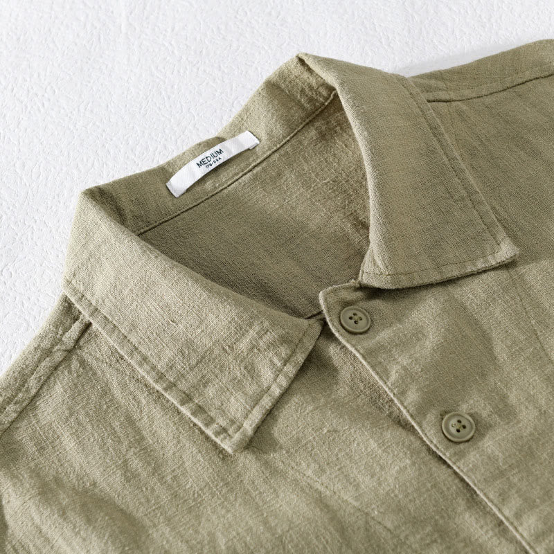 Koszula męska z długim rękawem z bawełny i lnu Buddha Stones Commute Fall w jednolitym kolorze z klapami i kieszenią - image 27