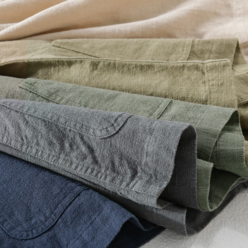 Koszula męska z długim rękawem z bawełny i lnu Buddha Stones Commute Fall w jednolitym kolorze z klapami i kieszenią - image 38