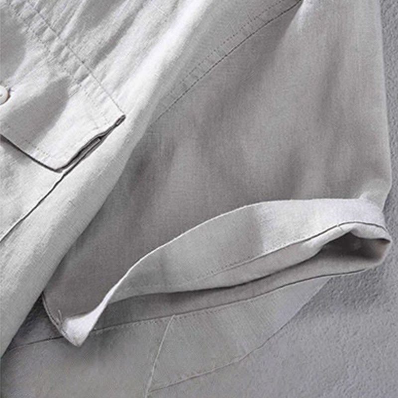 Koszula męska z krótkim rękawem i kieszenią, lniana, z okrągłym dekoltem i prostym wzorem „Buddha Stones” - image 8