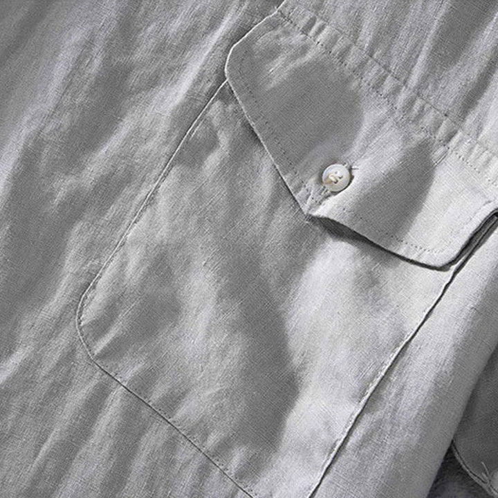 Koszula męska z krótkim rękawem i kieszenią, lniana, z okrągłym dekoltem i prostym wzorem „Buddha Stones” - image 9