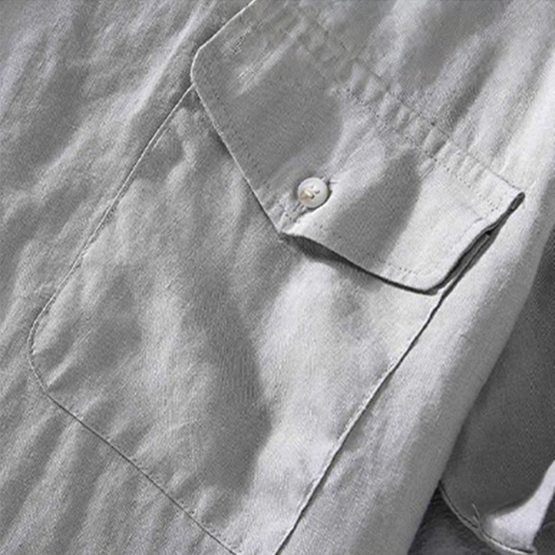 Koszula męska z krótkim rękawem i kieszenią, lniana, z okrągłym dekoltem i prostym wzorem „Buddha Stones” - image 5