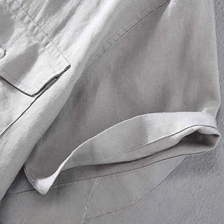 Koszula męska z krótkim rękawem i kieszenią, lniana, z okrągłym dekoltem i prostym wzorem „Buddha Stones” - image 8