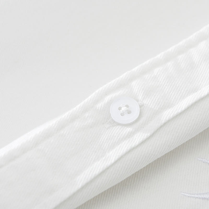 Buddha Stones Artystyczny Prosty Wzór Haftowany Wzór Bambusa Męska Koszulka Z Krótkim Rękawem Bawełniana - image 7