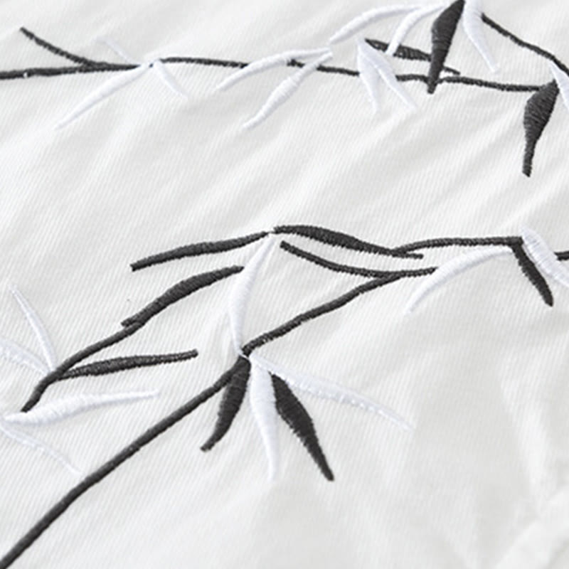 Buddha Stones Artystyczny Prosty Wzór Haftowany Wzór Bambusa Męska Koszulka Z Krótkim Rękawem Bawełniana - image 6