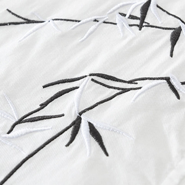 Buddha Stones Artystyczny Prosty Wzór Haftowany Wzór Bambusa Męska Koszulka Z Krótkim Rękawem Bawełniana - image 6