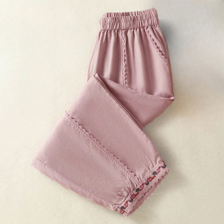 Buddha Stones Casualowe Gładkie Koronkowe Boczne Wzory 7-8 Długość Bawełna Lniane Damskie Spodnie Harem Z Kieszeniami - image 10