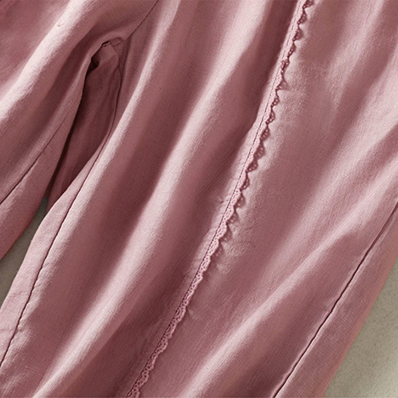 Buddha Stones Casualowe Gładkie Koronkowe Boczne Wzory 7-8 Długość Bawełna Lniane Damskie Spodnie Harem Z Kieszeniami - image 13