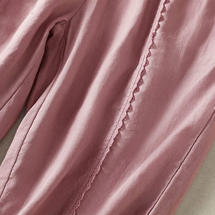 Buddha Stones Casualowe Gładkie Koronkowe Boczne Wzory 7-8 Długość Bawełna Lniane Damskie Spodnie Harem Z Kieszeniami - image 13