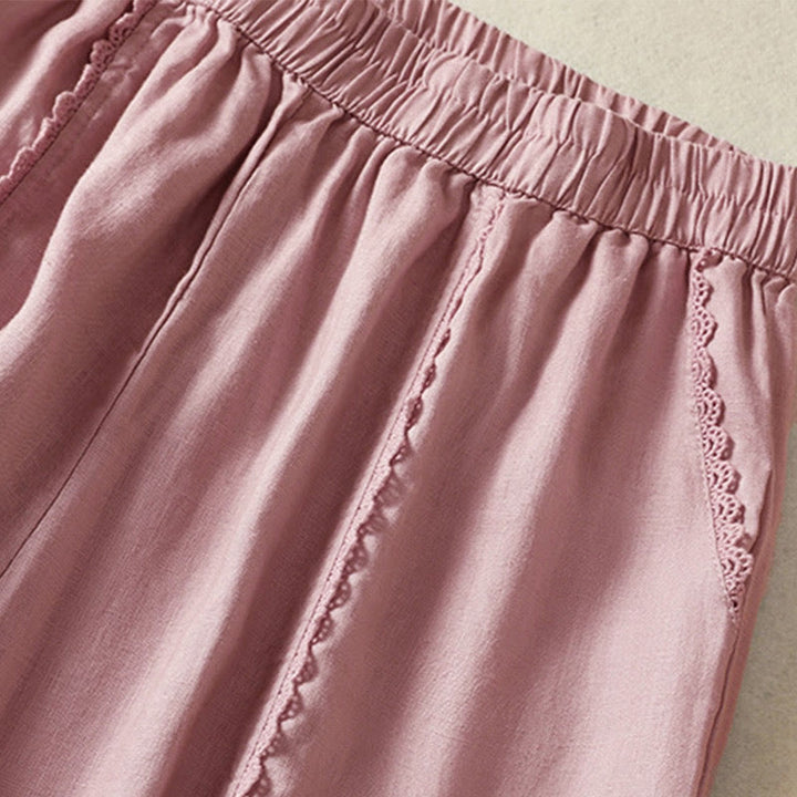 Buddha Stones Casualowe Gładkie Koronkowe Boczne Wzory 7-8 Długość Bawełna Lniane Damskie Spodnie Harem Z Kieszeniami - image 11