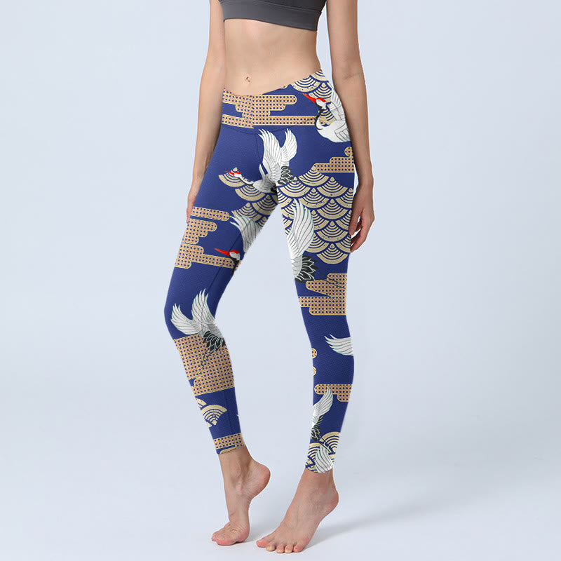 Buddha Stones mandżurskie Wachlarzowe pomyślne chmury Nadruk Legginsy do ćwiczeń Damskie spodnie do jogi - RoyalBlue - US18, UK/AU22, EU50 (4XL) - image 1
