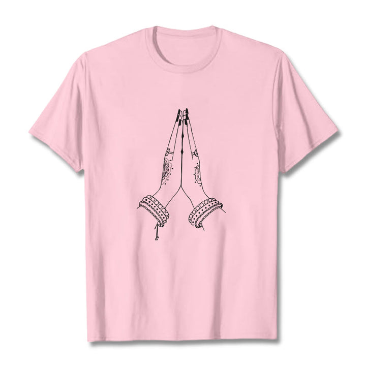 Koszulka z nadrukiem „ Buddha Stones, złącz ręce” - Jasnoróżowy - 2XL - image 12