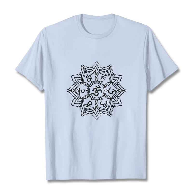 Buddha Stones Kamienie Mandala Kwiat Om Mani Padme Hum Mantra Tee T-shirt - Jasnoniebieski - 2XL - image 18