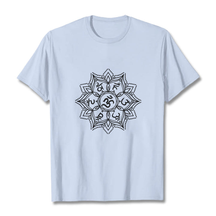 Buddha Stones Kamienie Mandala Kwiat Om Mani Padme Hum Mantra Tee T-shirt - Jasnoniebieski - 2XL - image 18