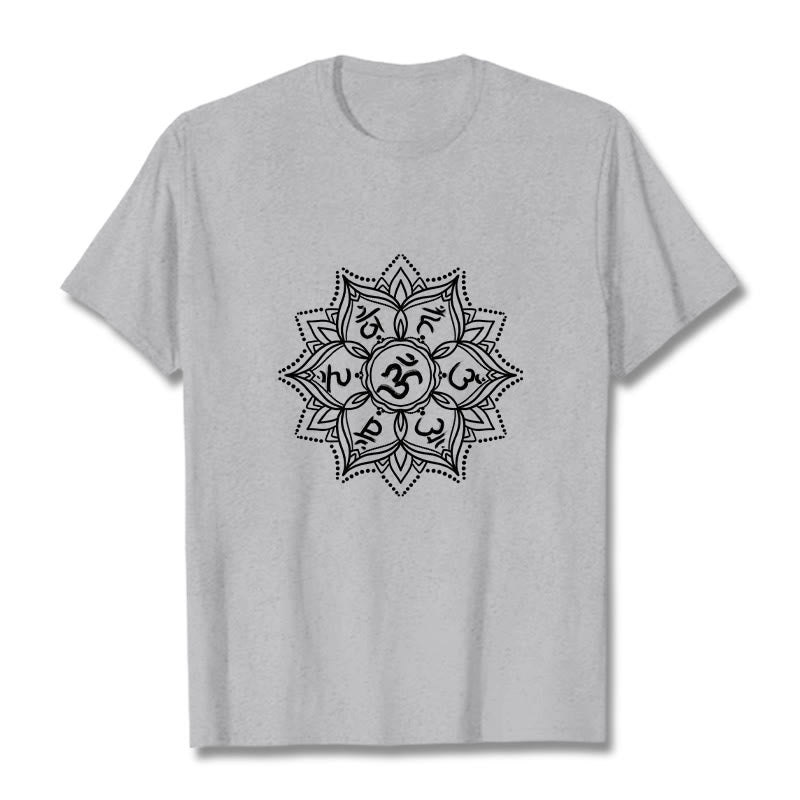Buddha Stones Kamienie Mandala Kwiat Om Mani Padme Hum Mantra Tee T-shirt - Jasnoszary - 2XL - image 19