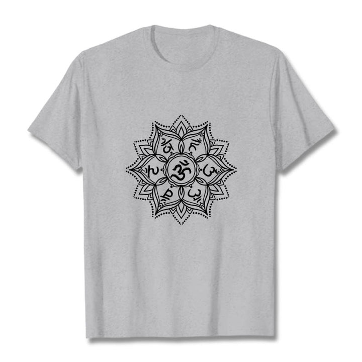 Buddha Stones Kamienie Mandala Kwiat Om Mani Padme Hum Mantra Tee T-shirt - Jasnoszary - 2XL - image 19