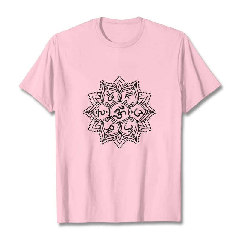 Buddha Stones Kamienie Mandala Kwiat Om Mani Padme Hum Mantra Tee T-shirt - Jasnoróżowy - 2XL - image 12