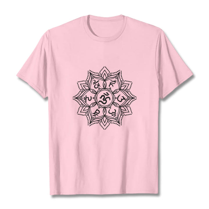 Buddha Stones Kamienie Mandala Kwiat Om Mani Padme Hum Mantra Tee T-shirt - Jasnoróżowy - 2XL - image 12
