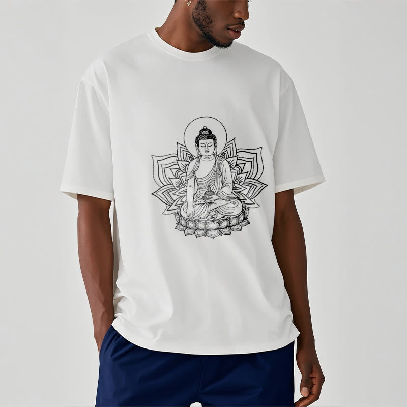 Buddha Stones Medycyna Budda Siedzący Na Postumencie Lotosu Koszulka T-shirt - image 6