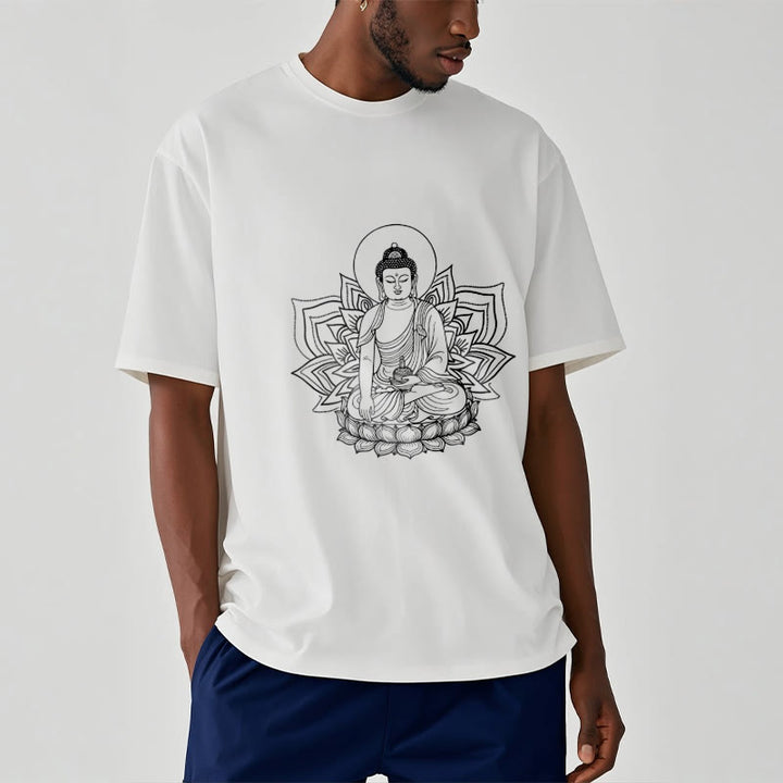 Buddha Stones Medycyna Budda Siedzący Na Postumencie Lotosu Koszulka T-shirt - image 6