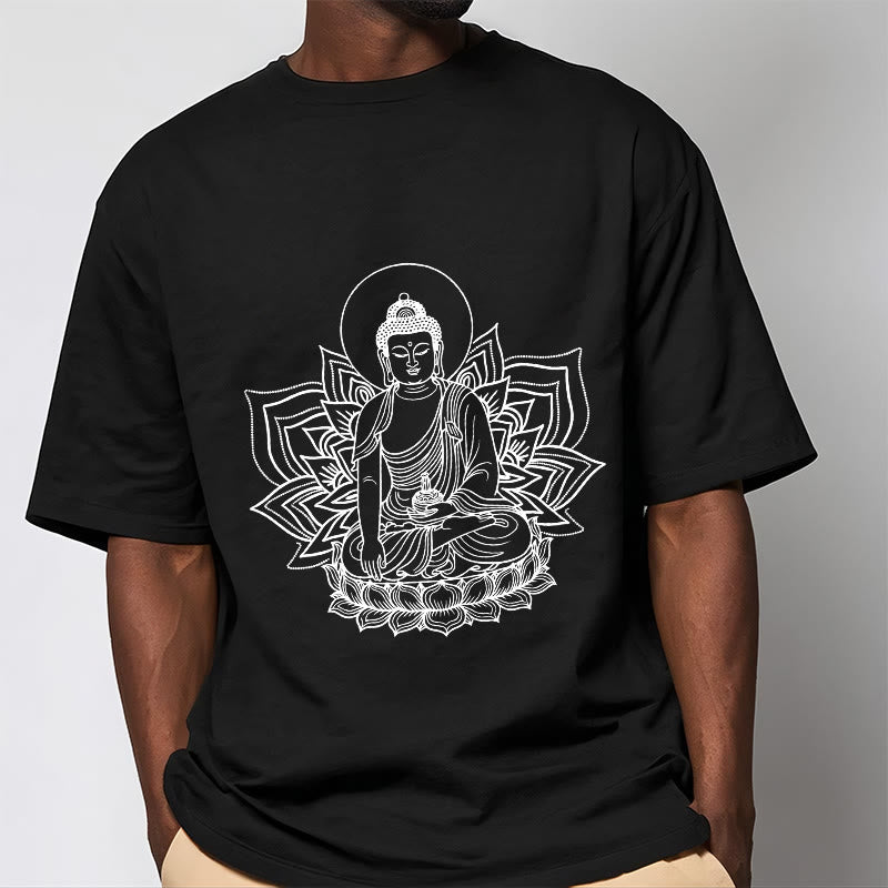 Buddha Stones Medycyna Budda Siedzący Na Postumencie Lotosu Koszulka T-shirt - image 2
