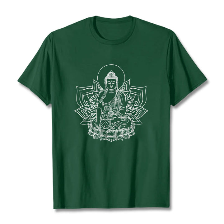Buddha Stones Medycyna Budda Siedzący Na Postumencie Lotosu Koszulka T-shirt - ForestGreen - 2XL - image 11