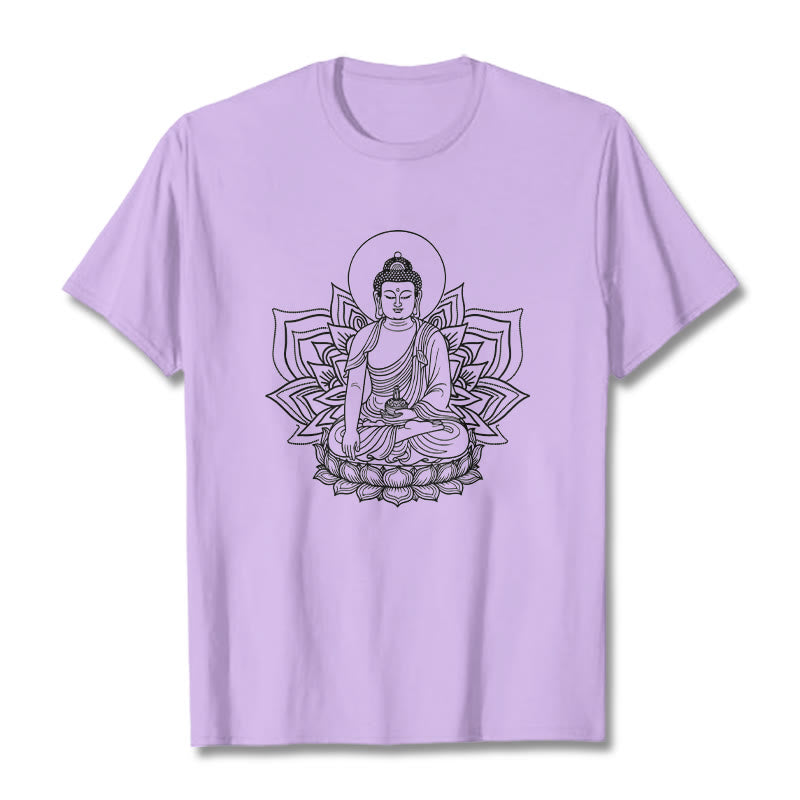 Buddha Stones Medycyna Budda Siedzący Na Postumencie Lotosu Koszulka T-shirt - Śliwka - 2XL - image 17