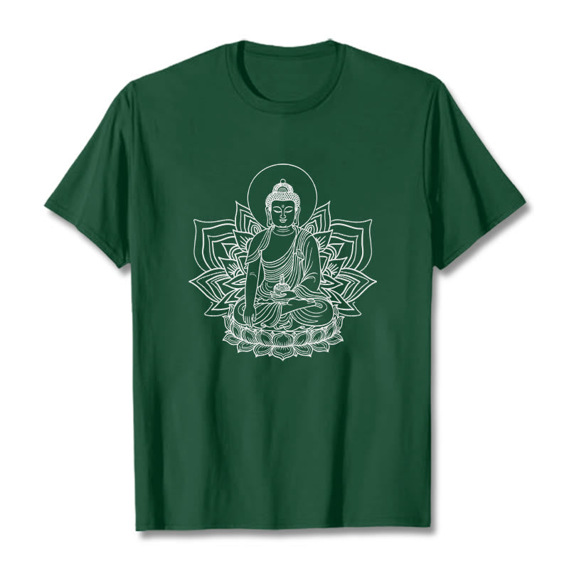 Buddha Stones Medycyna Budda Siedzący Na Postumencie Lotosu Koszulka T-shirt - ForestGreen - 2XL - image 10