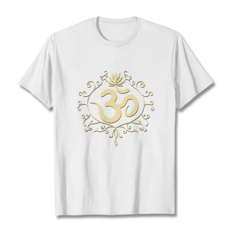 Buddha Stones Om Symbol Vines Kwiat Lotosu Koszulka T-shirt - Biały - 2XL - image 8