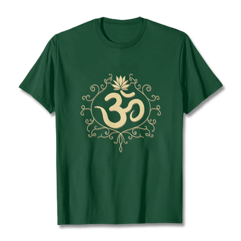 Buddha Stones Om Symbol Vines Kwiat Lotosu Koszulka T-shirt - ForestGreen - 2XL - image 5