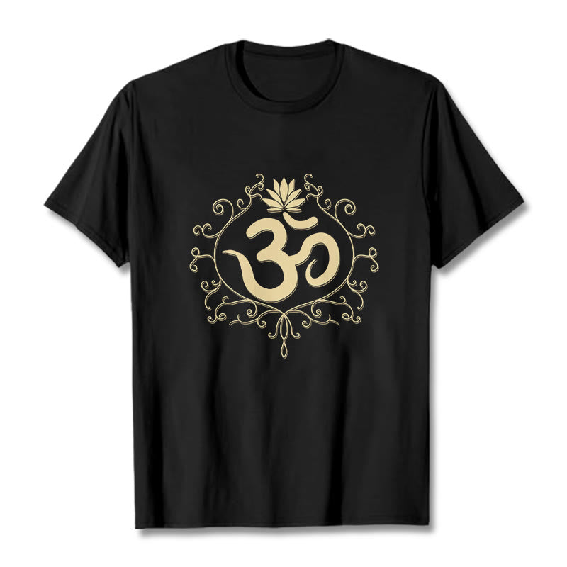 Buddha Stones Om Symbol Vines Kwiat Lotosu Koszulka T-shirt - Czarny - 2XL - image 0