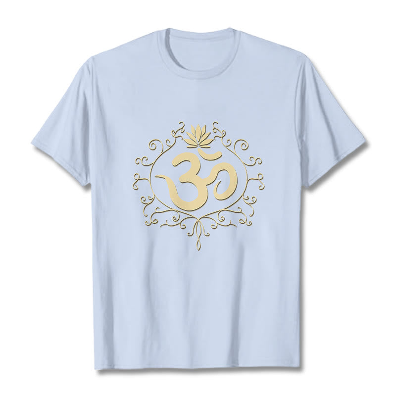 Buddha Stones Om Symbol Vines Kwiat Lotosu Koszulka T-shirt - Jasnoniebieski - 2XL - image 13