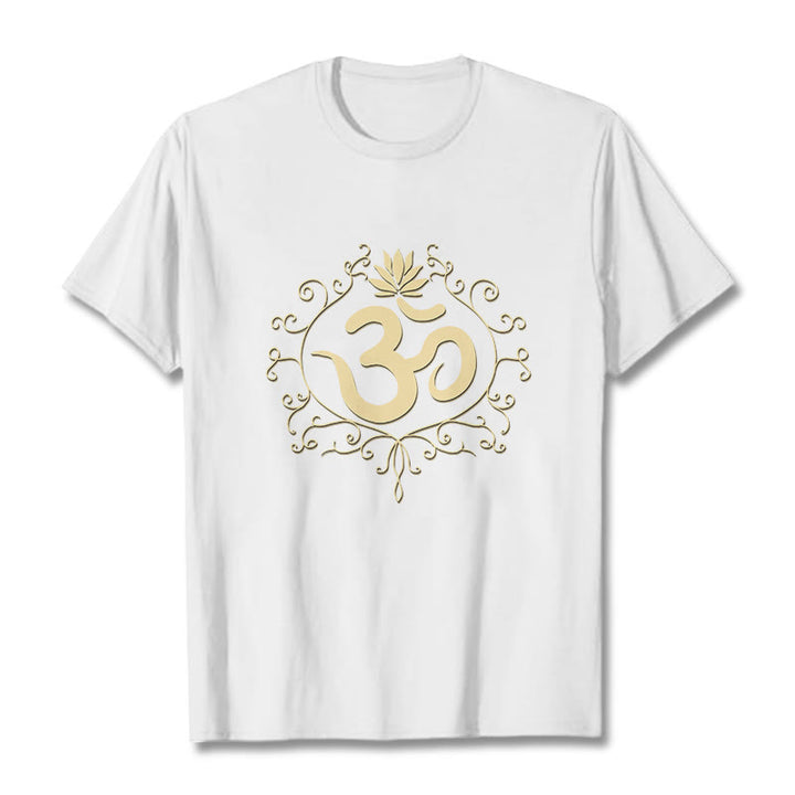 Buddha Stones Om Symbol Vines Kwiat Lotosu Koszulka T-shirt - Biały - 2XL - image 7