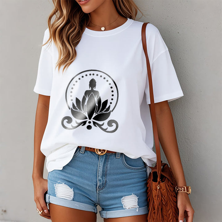 Buddha Stones Medytacja Budda Siedzący Na Kwiecie Lotosu Koszulka T-shirt - image 10