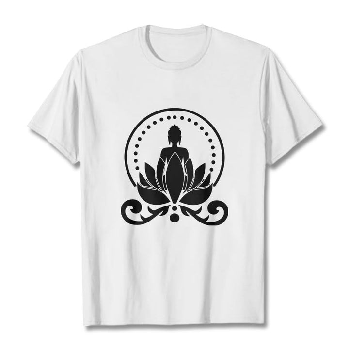 Buddha Stones Medytacja Budda Siedzący Na Kwiecie Lotosu Koszulka T-shirt - Biały - 2XL - image 8