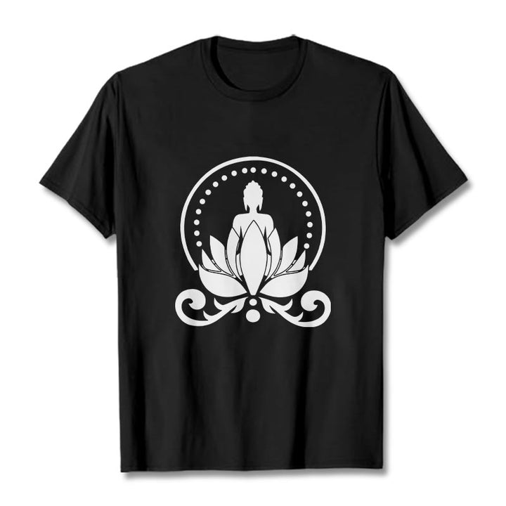 Buddha Stones Medytacja Budda Siedzący Na Kwiecie Lotosu Koszulka T-shirt - Czarny - 2XL - image 4