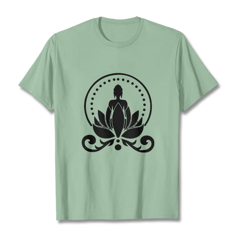 Buddha Stones Medytacja Budda Siedzący Na Kwiecie Lotosu Koszulka T-shirt - PaleGreen - 2XL - image 14