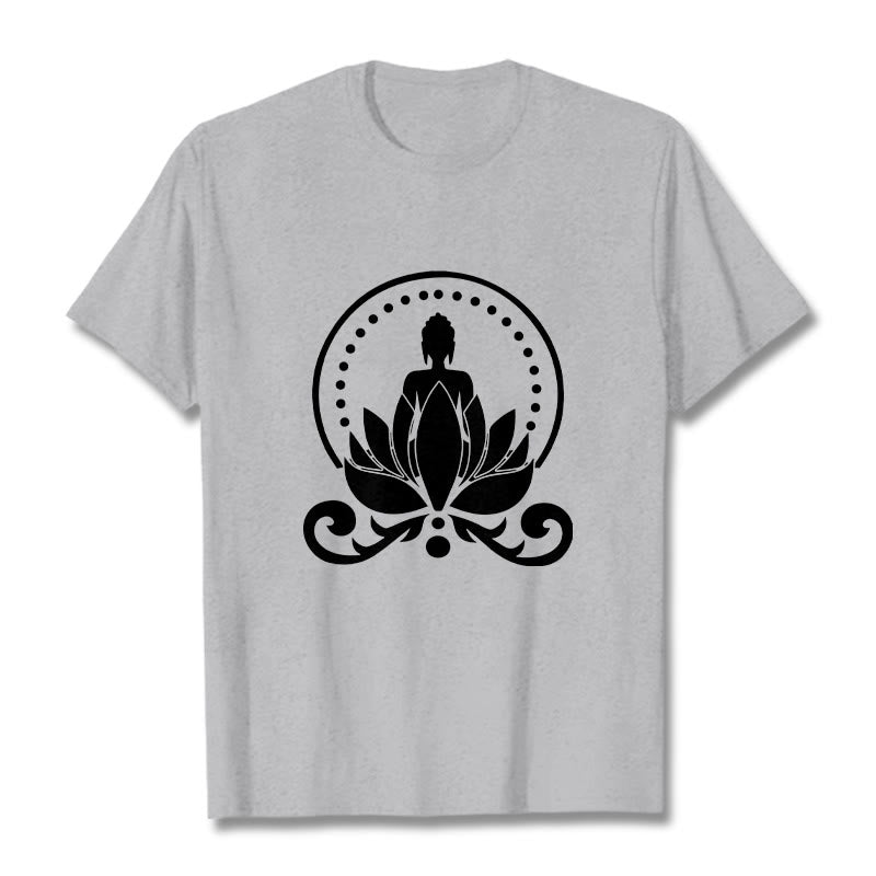Buddha Stones Medytacja Budda Siedzący Na Kwiecie Lotosu Koszulka T-shirt - Jasnoszary - 2XL - image 19