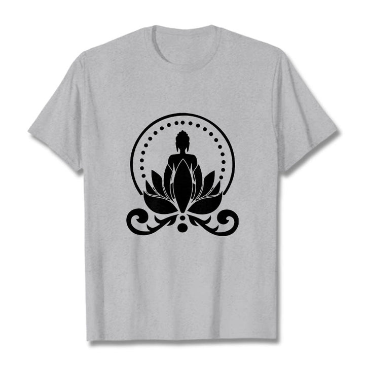 Buddha Stones Medytacja Budda Siedzący Na Kwiecie Lotosu Koszulka T-shirt - Jasnoszary - 2XL - image 19