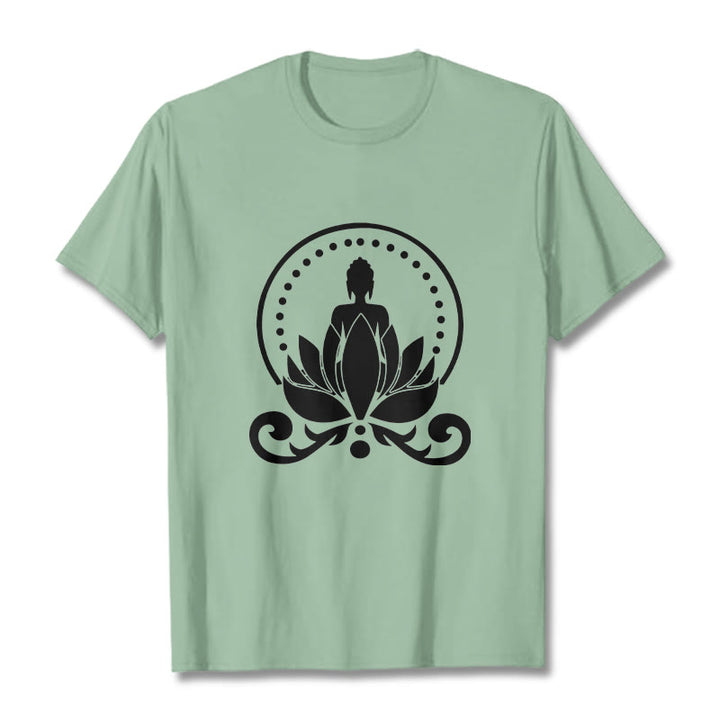 Buddha Stones Medytacja Budda Siedzący Na Kwiecie Lotosu Koszulka T-shirt - PaleGreen - 2XL - image 15