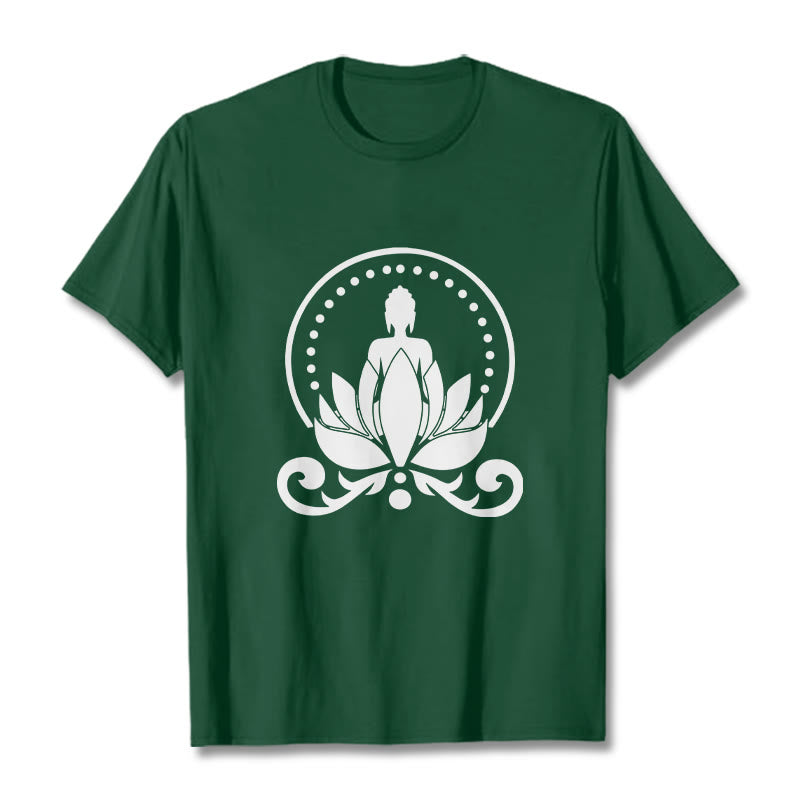 Buddha Stones Medytacja Budda Siedzący Na Kwiecie Lotosu Koszulka T-shirt - ForestGreen - 2XL - image 0