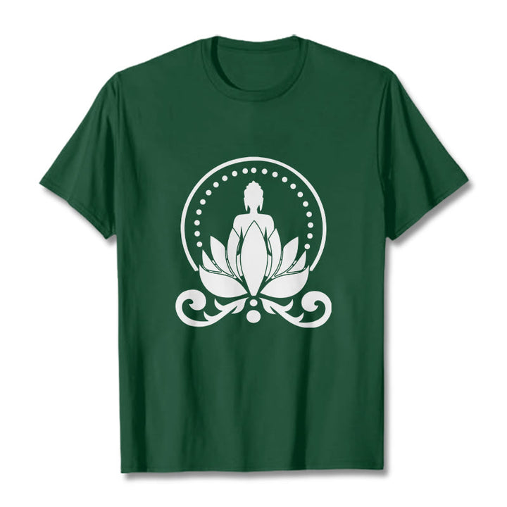 Buddha Stones Medytacja Budda Siedzący Na Kwiecie Lotosu Koszulka T-shirt - ForestGreen - 2XL - image 0