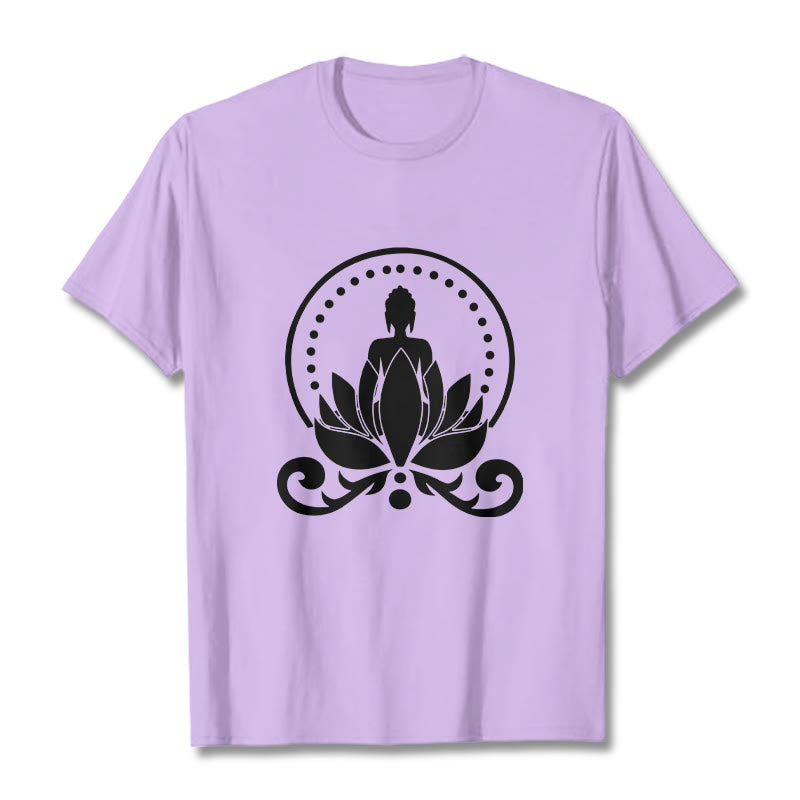 Buddha Stones Medytacja Budda Siedzący Na Kwiecie Lotosu Koszulka T-shirt - Śliwka - 2XL - image 16