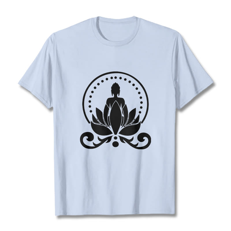 Buddha Stones Medytacja Budda Siedzący Na Kwiecie Lotosu Koszulka T-shirt - Jasnoniebieski - 2XL - image 19