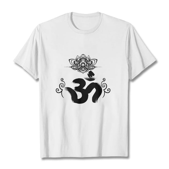 Buddha Stones Om Symbol Sanskryt Kwiatowy T-shirt - Biały - 2XL - image 0
